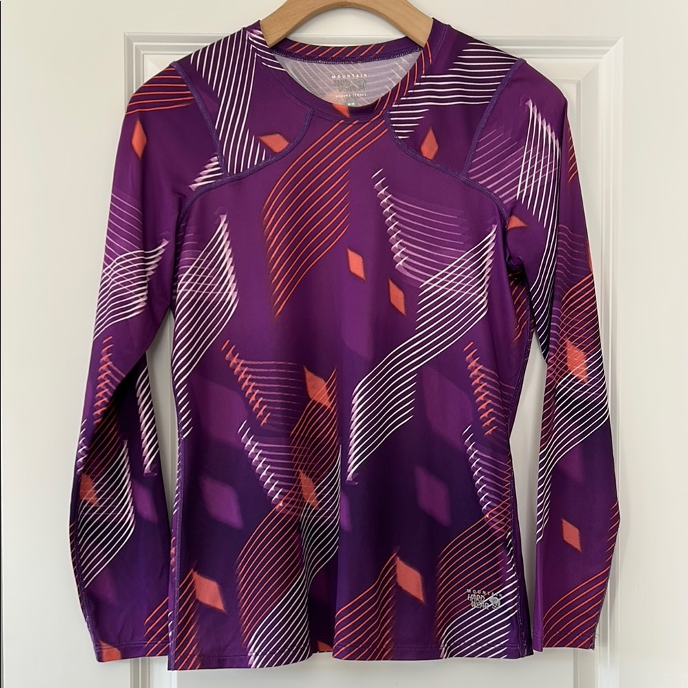 Mountain Hardwear Purple Geo Print Base Layer Top w Reflective Logos Medium
